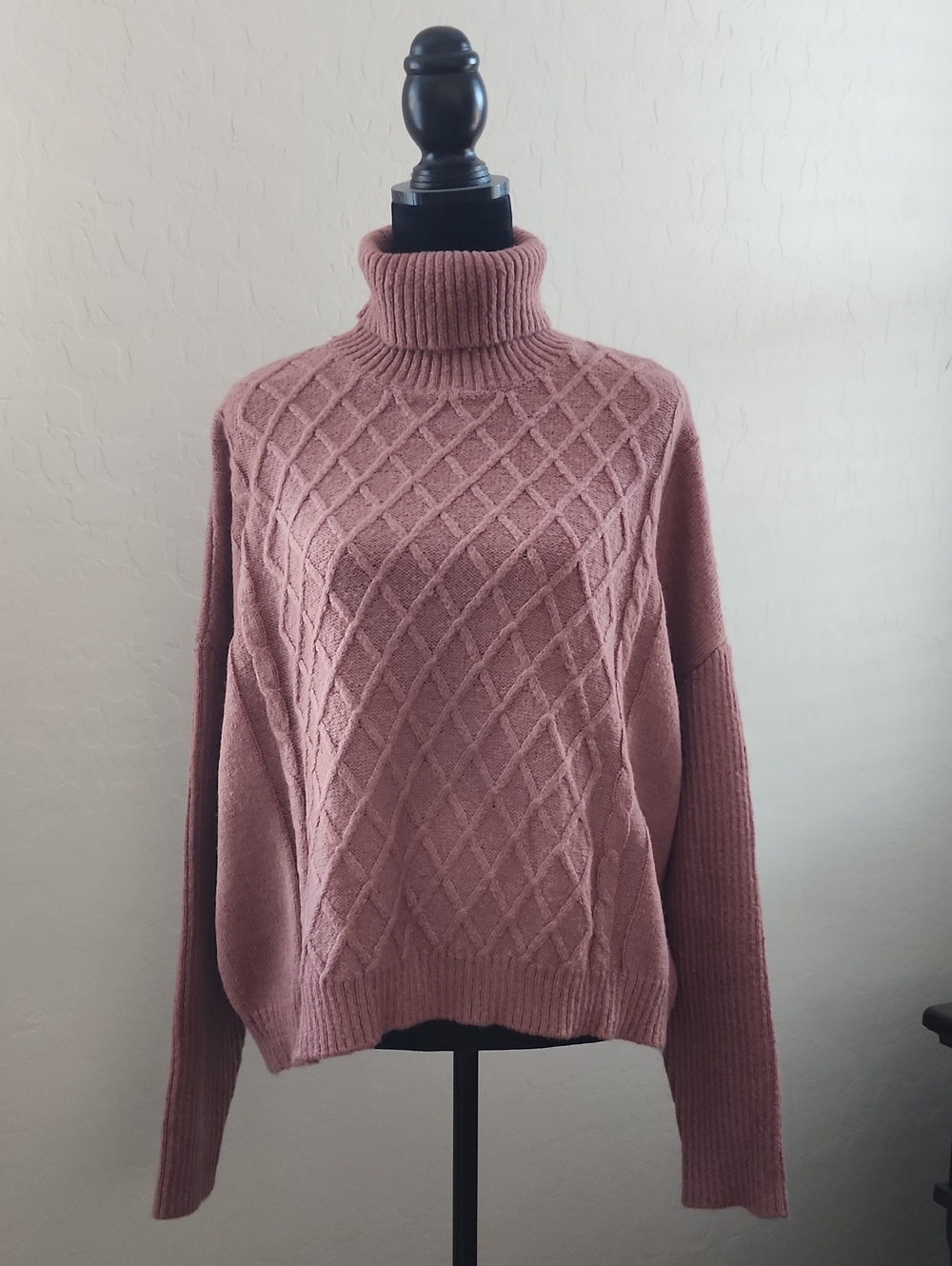 Guess Cable Knit Cowl Turtleneck Sweater in Dusty Rose